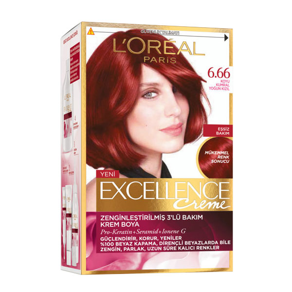 کیت رنگ مو لورآل مدل Excellence شماره 6.66 قهوه ای مایل به قرمز