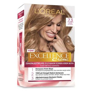 کیت رنگ مو لورآل مدل Excellence شماره 7.3 قهوه ای طلایی