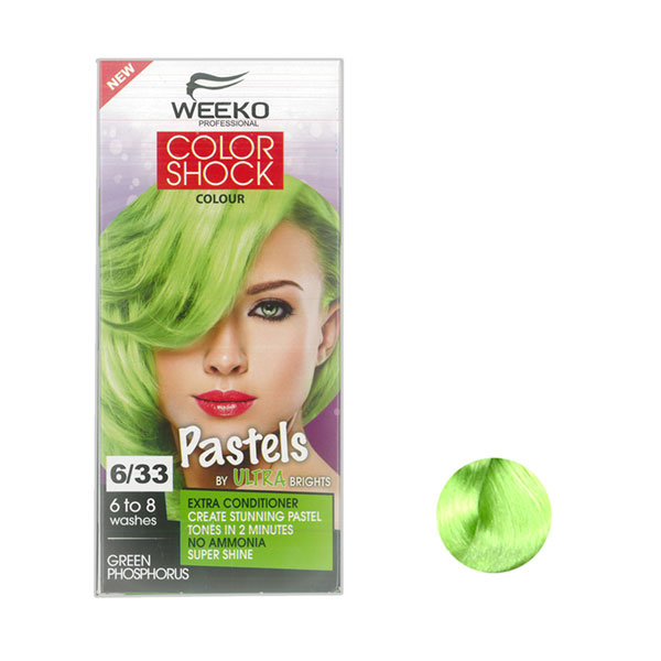 کیت رنگ مو ویکو مدل color shock شماره 6/33 سبز فسفری حجم 80 میل
