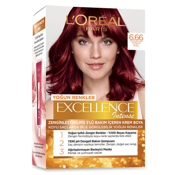 کیت رنگ مو لورآل مدل Excellence شماره 6.66 شرابی قرمز